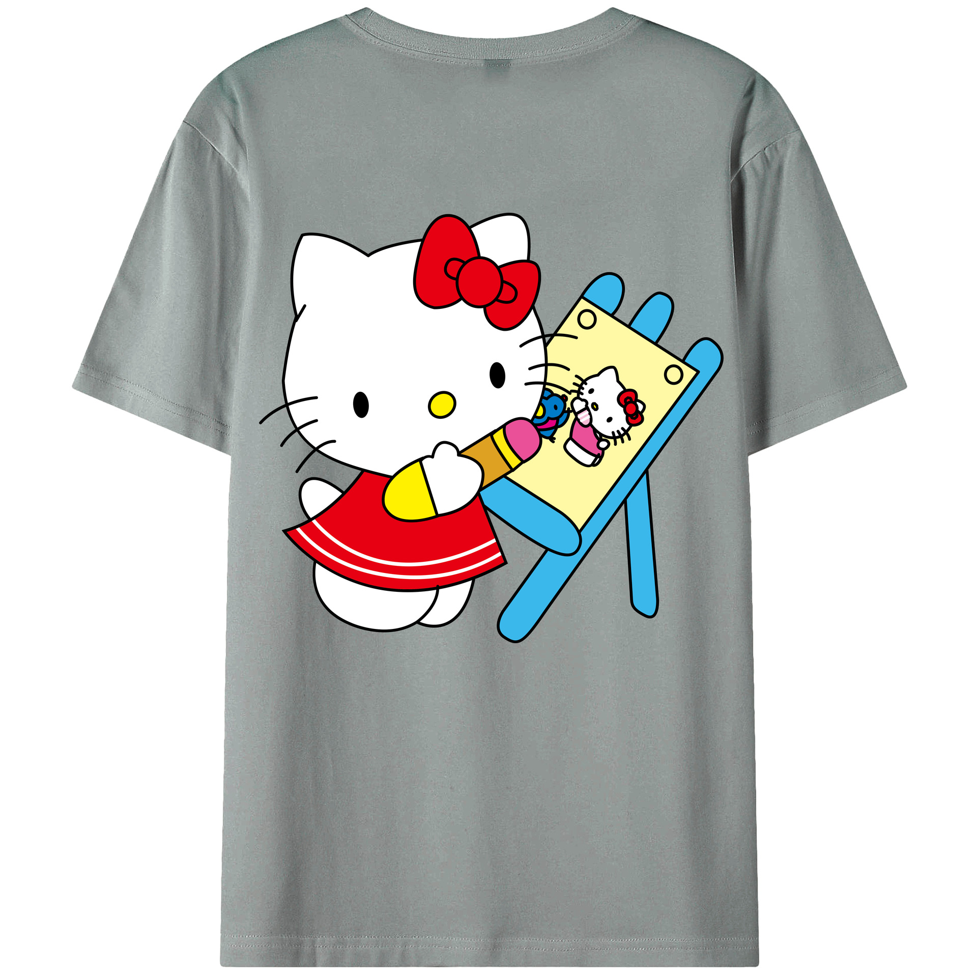 （画像用） Hello Kitty ハローキティ 綿100％ メンズ半袖Tシャツ（バックプリント） 通気性